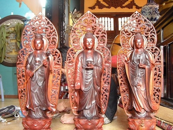 Bộ Tượng phật a di đà tam tôn gỗ hương- SĐ03